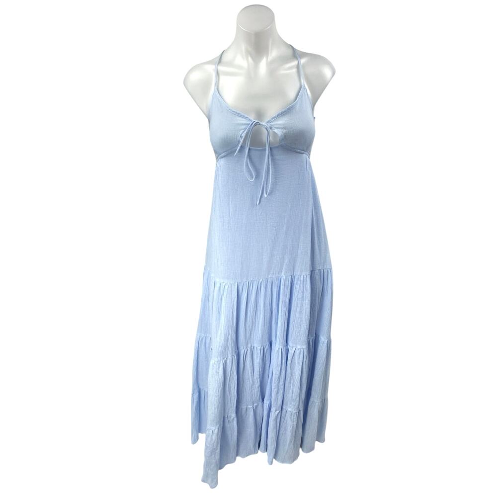 Honey Mango Blue Sleeveless Cutout Tiered Cami Camisole Midi Tank Dress Size L